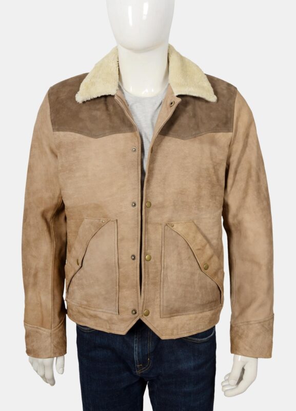 Yellowstone Shearling Collar Buff Suede Leather Jacket