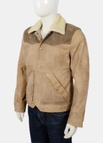 Yellowstone Shearling Collar Buff Suede Leather Jacket